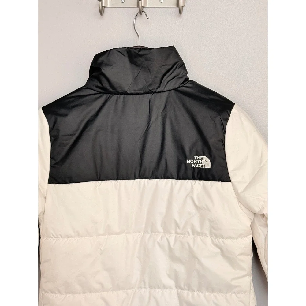 The North Face White Black‎ Puffer Jacket Womens Small BluSky Logo Full Zip Coat